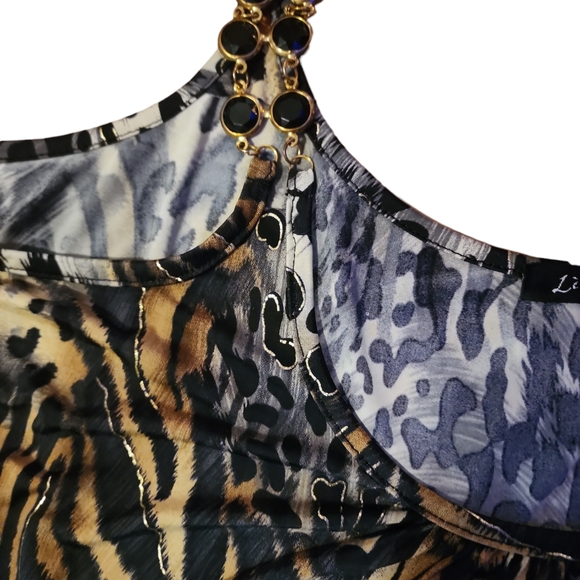 Lisa Paris multi color animal print cold shoulder with bead straps - Picture 3 of 5